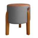 Ver imagem 2 de Kit 2 Puff Luna Couro Linho Pés Madeira Maciça Eucalipto:cinza/caramelo