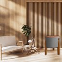 Ver imagem 6 de Kit 2 Puff Luna Couro Linho Pés Madeira Maciça Eucalipto:cinza/caramelo