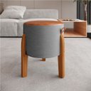 Ver imagem 5 de Kit 2 Puff Luna Couro Linho Pés Madeira Maciça Eucalipto:cinza/caramelo