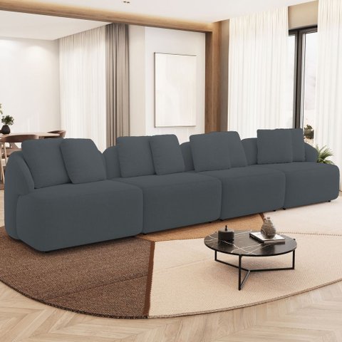 Sofá 4 Lugares para Sala de Estar Living 308cm Arlo F04 Bouclê Grafite Tc-10050 - Lyam Decor