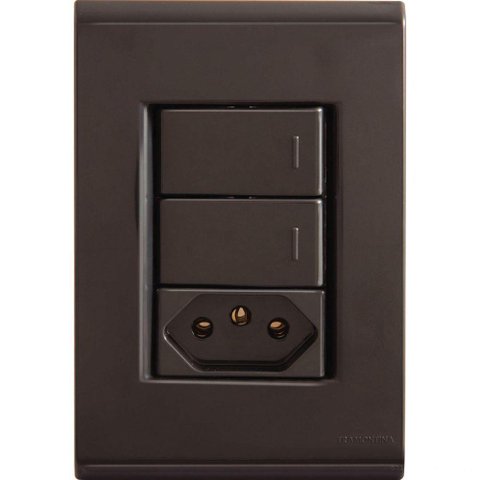 Conjunto 4x2 com 2 Interruptores Simples 10 a 250 V e 1 Tomada 2p+t 10 a 250 V Liz Grafit