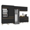 Ver imagem 2 de Armário Cozinha Modulada Completa 314cm com Balcão Veneza Multimóveis Mp3759 Preto/dourado