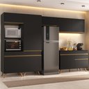 Ver imagem 1 de Armário Cozinha Modulada Completa 314cm com Balcão Veneza Multimóveis Mp3759 Preto/dourado