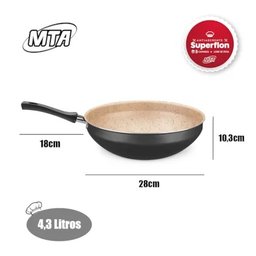 Panela Wok Cristal Superflon em Alumínio 28cm 4,3l Preto/bege Mta - 3