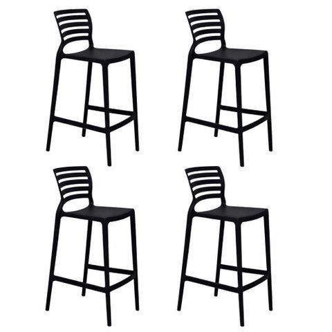 Kit 4 Banquetas Cozinha Alta Sofia Empilhável Polipropileno 44cm Preto Tramontina