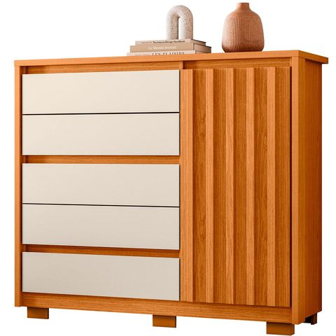 Cômoda Sapateira Duello 5 Gavetas 1 Porta Cinamomo/off White