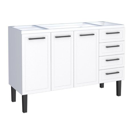 Gabinete / Balcão de Cozinha Ju em Aço para Pia de 1.40m 3 Portas e 4 Gavetas Cor Branco Cmax