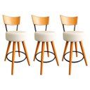 Ver imagem 1 de Kit 3 Banqueta Alta Cozinha Estofada Off-white com Encosto Madeira Urban