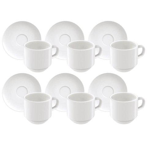 Conjunto Xícaras de Café com Pires em Porcelana 100ml Tramontina 12 Peças