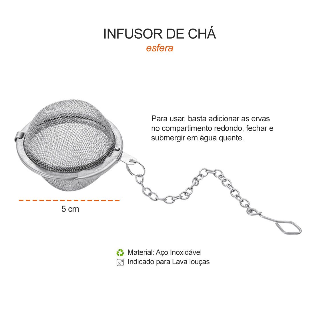 Infusor de Cha Esfera Capsula Redonda Peneira Aço Inox 6un - 4