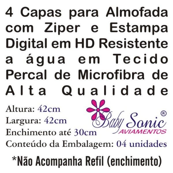 Jogo 4 Capas de Almofadas 42cm X 42cm Estampa Digital HD Percal de Microfibra com Ziper - 2114-109 - 3