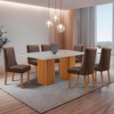 Ver imagem 1 de Mesa de Jantar Eloise 180cm Tampo MDF Vidro Canto Copo com 6 Cadeiras Carolina