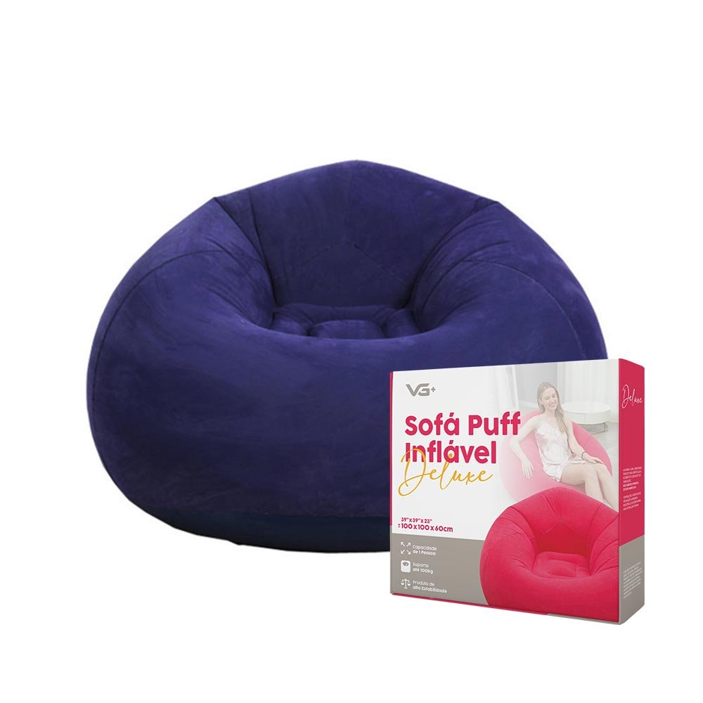 Sofá Poltrona Puff Inflável Deluxe Aveludado Vg Plus Azul - 3