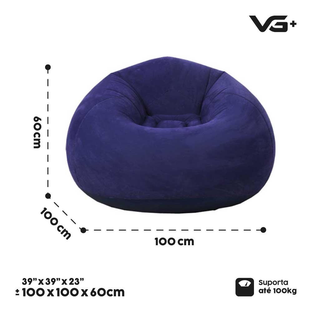 Sofá Poltrona Puff Inflável Deluxe Aveludado Vg Plus Azul - 5