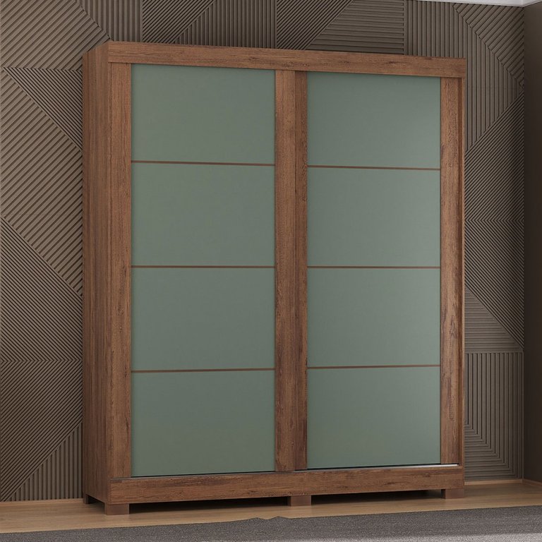 Guarda-roupa Solteiro Montana 2 Portas 2 Gavetas Freijo Rustico/preto/green Fosco - Atualle Móveis Guarda-roupa Solteiro Montana 2 Portas 2 Gavetas Freijo Rustico/preto/green Fosco - Atualle Móveis