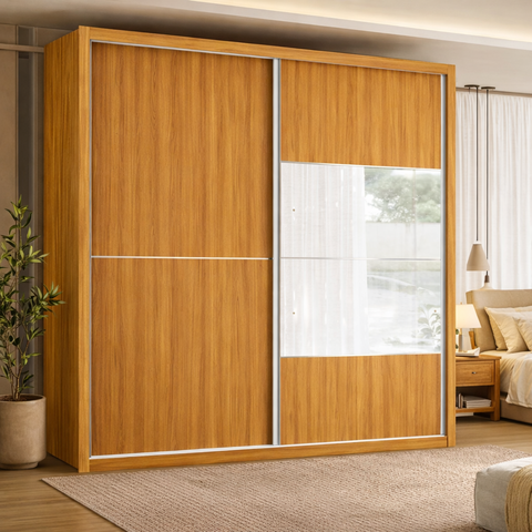 Guarda-Roupa Casal 2 Portas de Correr com Espelho 4 Gavetas 100% MDF London Prime