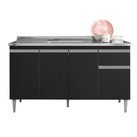 Balcão de Pia Tatiane 145 Cm Preto Fosco - Ajl