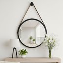 Ver imagem 3 de Kit 2 Espelhos Redondo Adnet Alça 60cm Suporte Premium Luxo - Preto Alça Caramelo