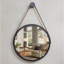 Ver imagem 2 de Kit 2 Espelhos Redondo Adnet Alça 60cm Suporte Premium Luxo - Preto Alça Caramelo