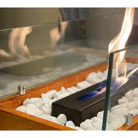 Lareira Ecológica em Madeira com Pedras Brancas e vidros - Fuji Master