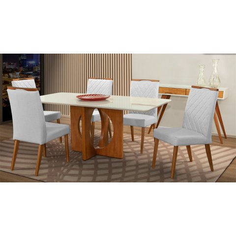 Mesa de Jantar + 6 Cadeiras Roma Tampo 160 Cm C 13