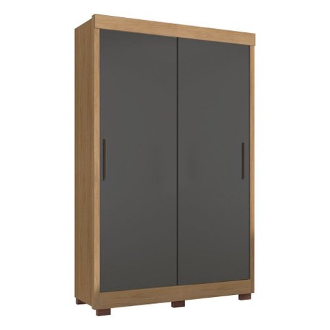 Guarda Roupa de Solteiro Lion Duas Portas de Correr Quarto - Nature / Cinza