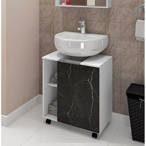 Gabinete de Coluna Banheiro 01 Porta e Prateleira com Rodízios Pequin Branco/nero