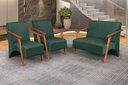 Ver imagem 3 de Conjunto Venus Braços em Madeira Maciça 1 Namoradeira 2 Poltronas Suede Unidecor Verde