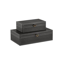 Kit Caixa Decorativa em Mdf C/revestimento Pu Preto 8x25/10x35cm 2 Peças Mart - 1