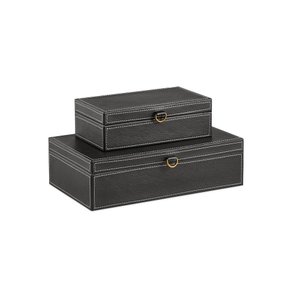 Kit Caixa Decorativa em Mdf C/revestimento Pu Preto 8x25/10x35cm 2 Peças Mart