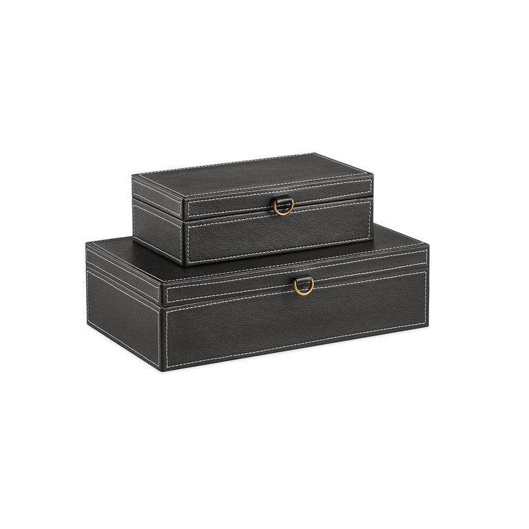 Kit Caixa Decorativa em Mdf C/revestimento Pu Preto 8x25/10x35cm 2 Peças Mart