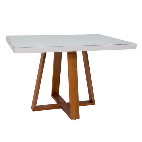 Mesa para Sala de Jantar Tampo Off White - Base 100% Madeira Maciça Ferrugine Design