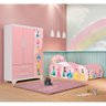 Conjunto Quarto Infantil Princesas Mdf Cama Solteiro com Proteção Lateral e Roupeiro Rosa - 1
