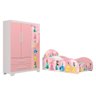 Conjunto Quarto Infantil Princesas Mdf Cama Solteiro com Proteção Lateral e Roupeiro Rosa - 6