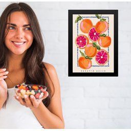 Quadro Decorativo Elegante para Cozinha - Laranja 24x18cm - com Vidro:moldura Preta - 1