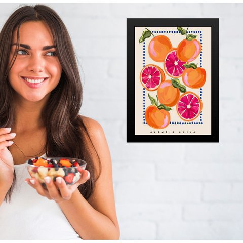Quadro Decorativo Elegante para Cozinha - Laranja 24x18cm - com Vidro:moldura Preta