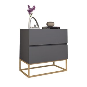 Mesa de Cabeceira para Quarto Minimalista Estilo Industrial Eros 45cm Cinza Fosco Pé Aço Dourado