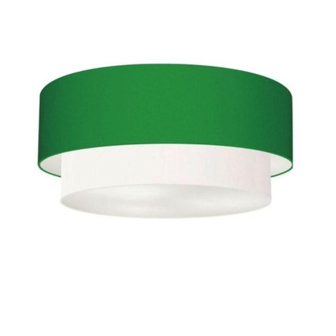 Plafon Duplo Cilíndrico Vivare Md-3065 Cúpula Tecido 80x70cm - Bivolt Verde-folha-branco 127/220v