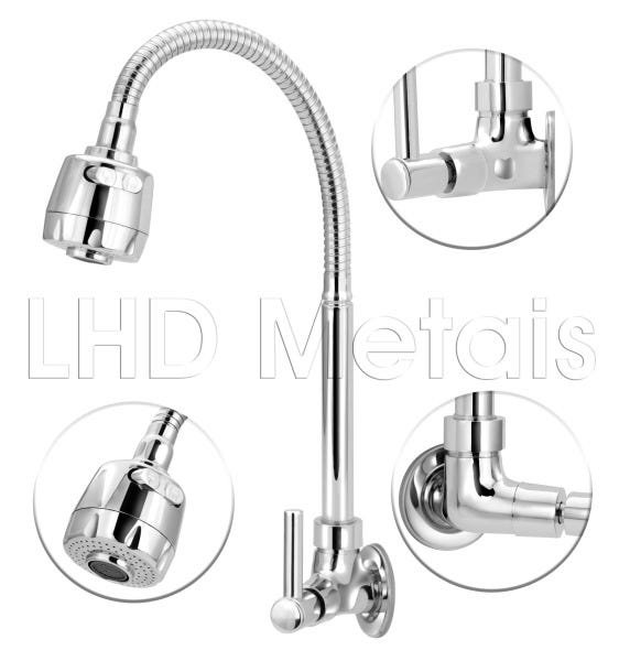 Torneira De Cozinha De Parede Tubo Gourmet Luxo 1/4v.:Prateado - 7