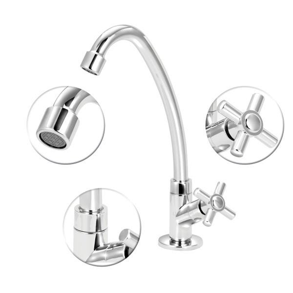 Torneira Bica Móvel Cozinha Abs Cromado Slim Mesa 1/4 V:Prateado - 7