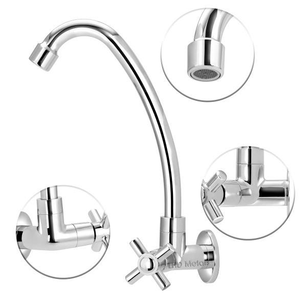 Torneira Bica Móvel Cozinha Abs Cromado Slim Parede 1/4 V:Prateado - 2
