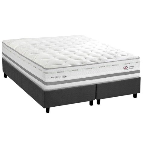 Cama Box King: Colchão C/ Vibro Massagem Herval Maxspring C1756 + Base Crc Suede Gray (193x203)