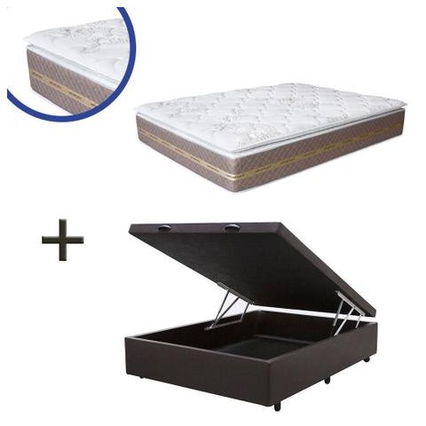 Cama Box Baú Casal Colchão Molas Bonnel + Box Suede Marrom