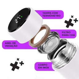 Garrafa Térmica Inteligente de Inox 500ml Tampa C-sensor de Temperatura Led Água Café Chá Branco - 2
