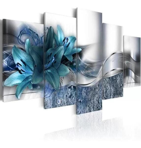 Quadro Decorativo Lirio Azul Brilhante 5 Peças - 1