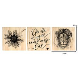 Kit 3 Quadros Decorativos Pinus Flor Leão Lar Família Sala - 2