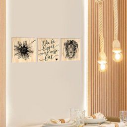 Kit 3 Quadros Decorativos Pinus Flor Leão Lar Família Sala - 1