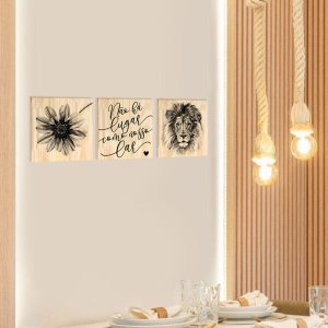 Kit 3 Quadros Decorativos Pinus Flor Leão Lar Família Sala