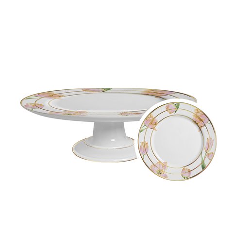 Boleira Média Fiore Filete Ouro 29 Cm em Cerâmica Alleanza