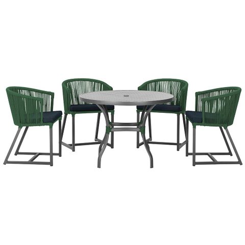 Mesa com 4 Cadeiras de Jantar Roma 100cm e Noronha em Aluminío Preto Corda Nautica Estofado 12 Trama